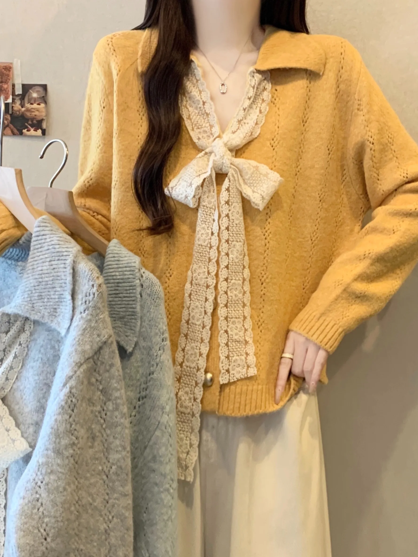 

plus Size Trendy V-Neck Open Cardigan Knitwear Spring Women's Loose Fit Long Sleeve Sweater Belted Knitted Top for Younger Look