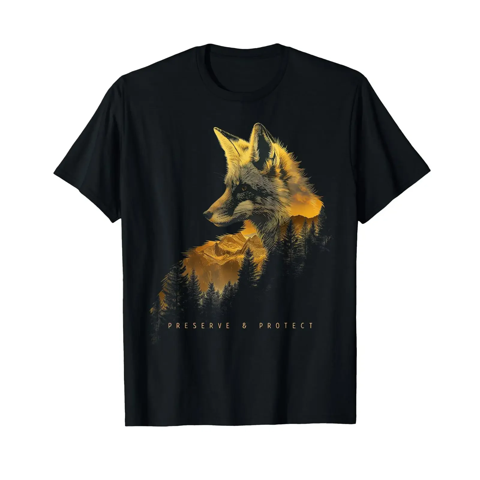 Fox Forest Protect Preserve Hiking Camping Nature Lovers T Shirt black vintage Washed Slightly Breathable homme Unisex