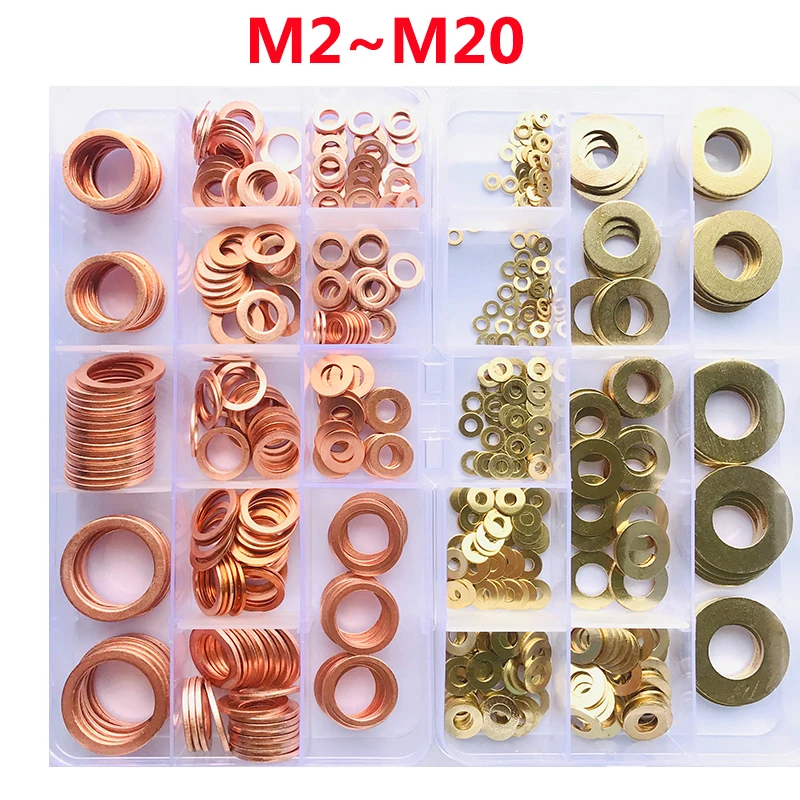 

Brass Copper Washer Copper Washer Gasket Set Flat Ring Seal Assortment Kit M2 M3 M4 M5 M6 M8 M10 M12 M14 M16 M20 for Sump Plugs