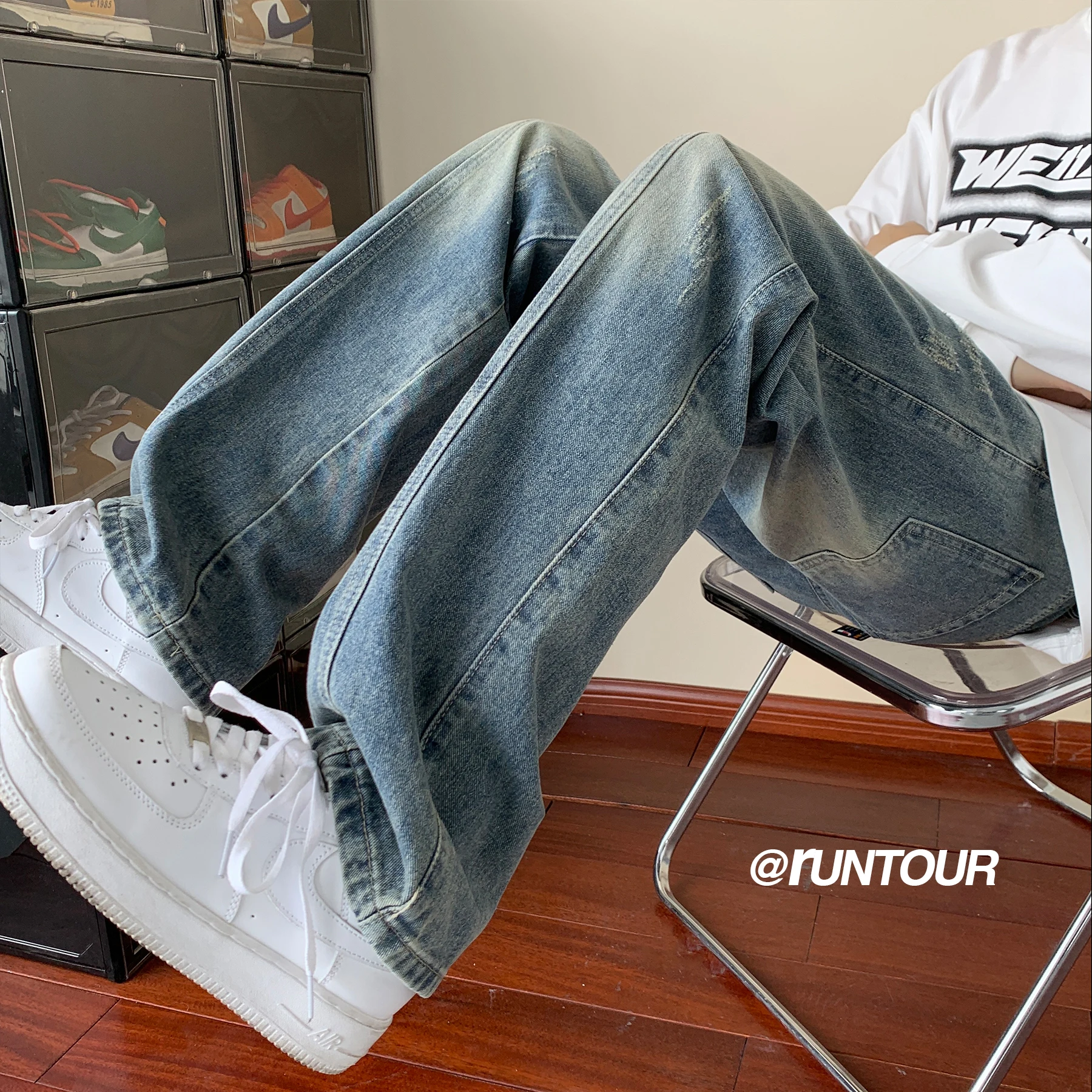 

Loose Wide Leg Men's Jeans 2024 New Sle Spring Autumn Straight American Retro High Street Vibe Denim Pants Youth Faion