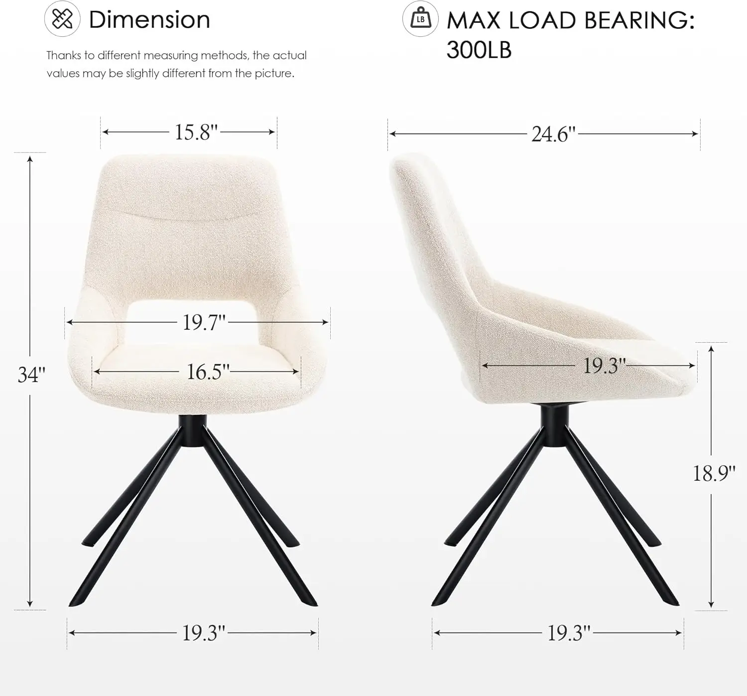 Home Office Chair for Girls and Women, Modern Linen Fabric, Beige, Hollow Back, Armless, Ergonomic, No Wheels
