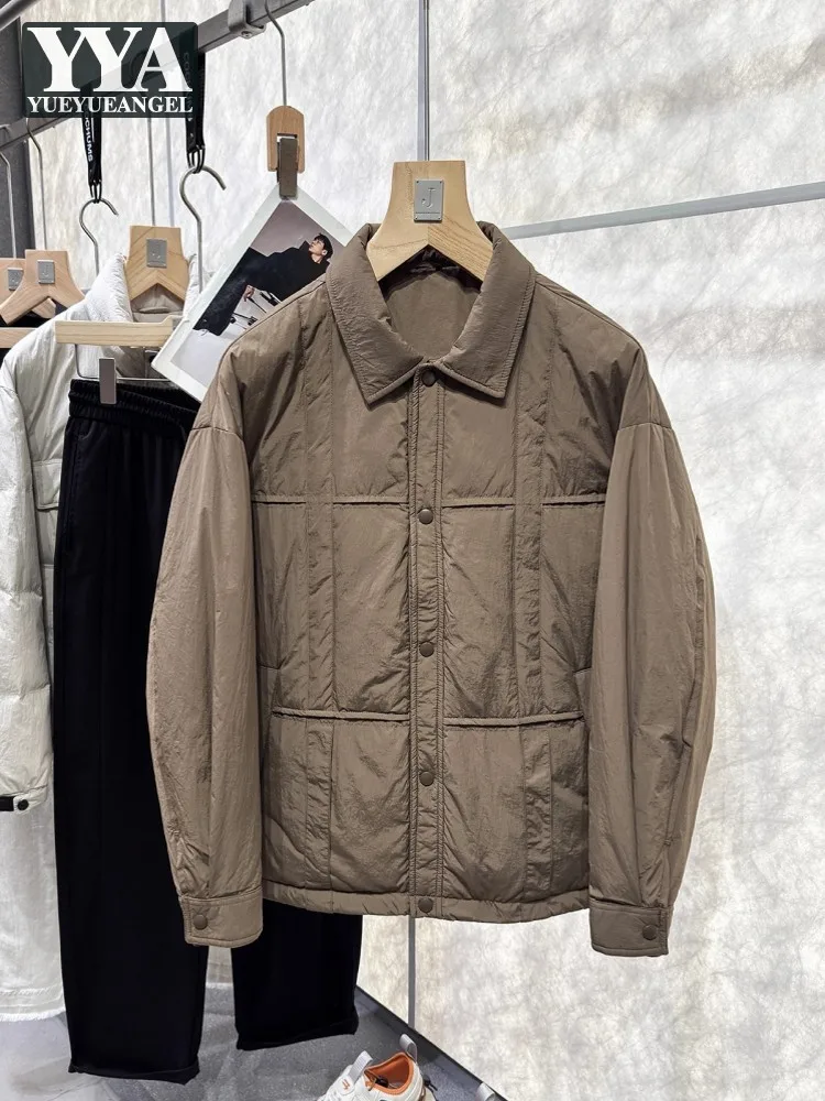 

Winter Mens Vintage Single Breasted Lapel Collar Down Jacket Business Man Work Outwear Coat Loose Fit White Duck Down Jackets