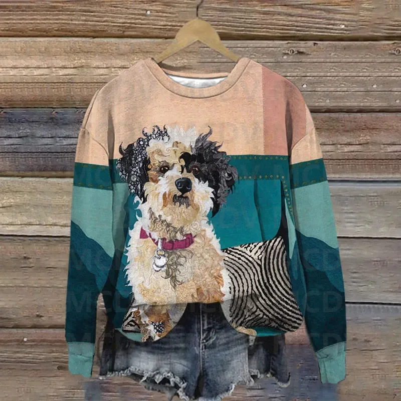 Cute Dog Lover Art Print Casual Long Sleeve Sweatshirt 3D Printed Women Casual Pullover