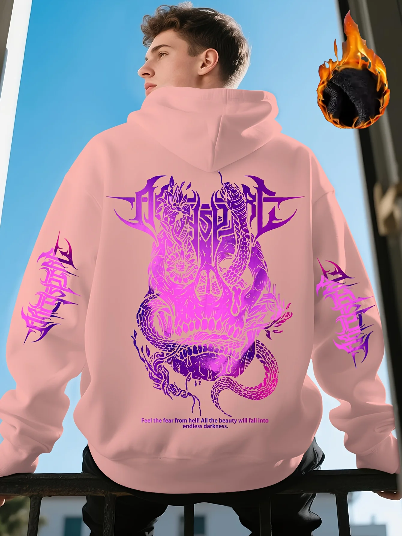 Sweat à capuche pour hommes, sweat-shirt gothique avec image de serpent de Dragon, pull à capuche coupe ample avec capuche à cordon pour l'automne/hiver