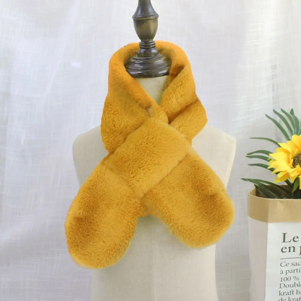 

Зимний теплый однотонный шарф с крестом из искусственного кроличьего меха, плюшевый утепленный шейный платок с запахом для мальчиков