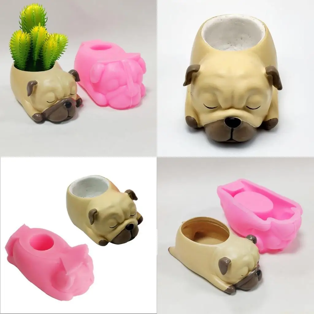 

31BF Handmade Dog Shaped Flower Pot Epoxy Resin Mold Succulents Potted Cement Pot Silicone Mould DIY Crafts Mold