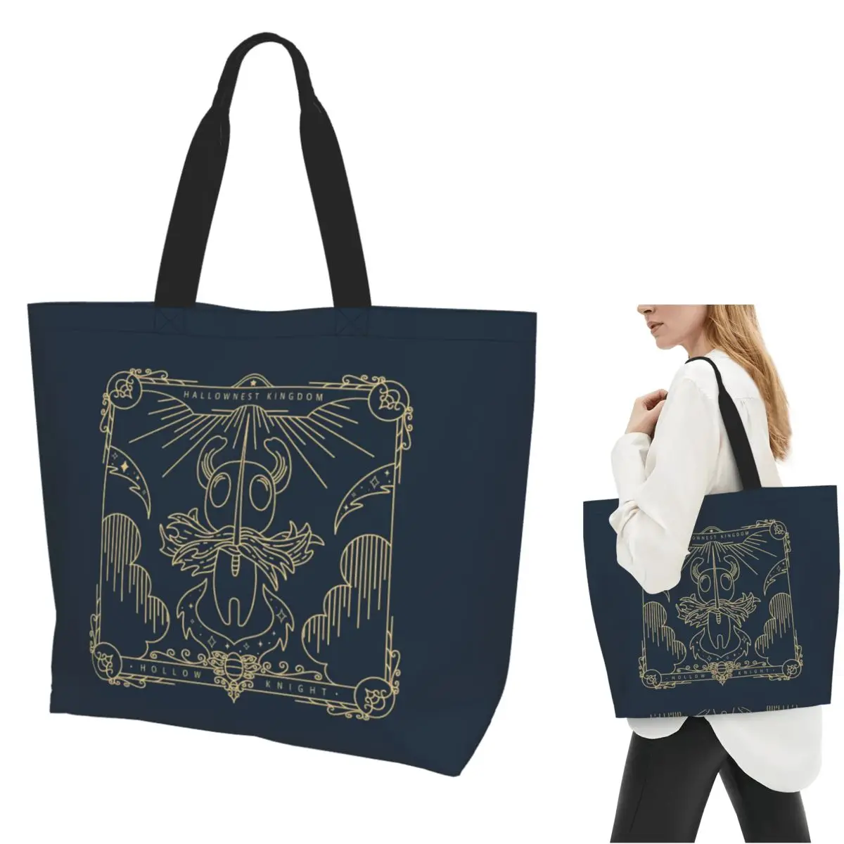 Hollow Knight Shopping Tote Bag Canvas Large Capacity Shoulder Bags Shopper Grocery Handbag for Women