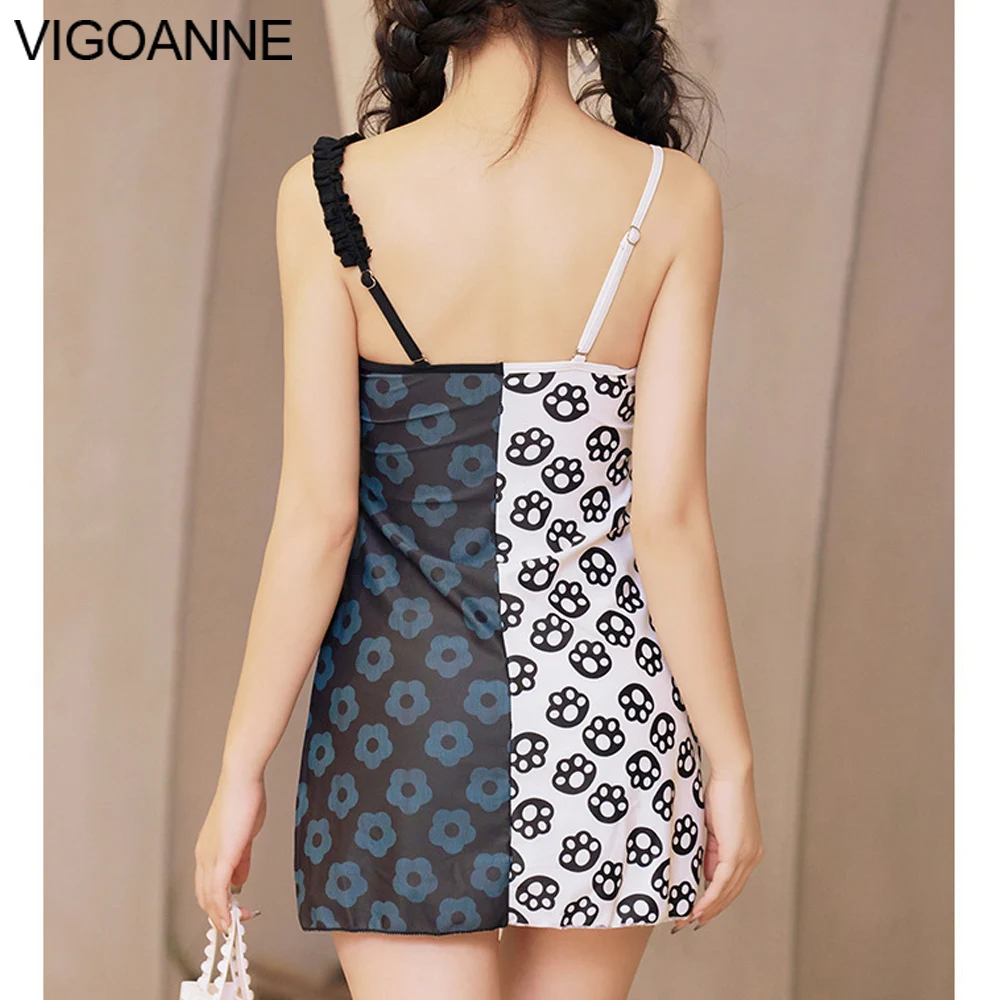 VigoAnne-bañador con estampado de retazos para mujer, traje de baño Sexy de una pieza con tirantes, Monokini coreano, traje de baño SummRT2331er 2025