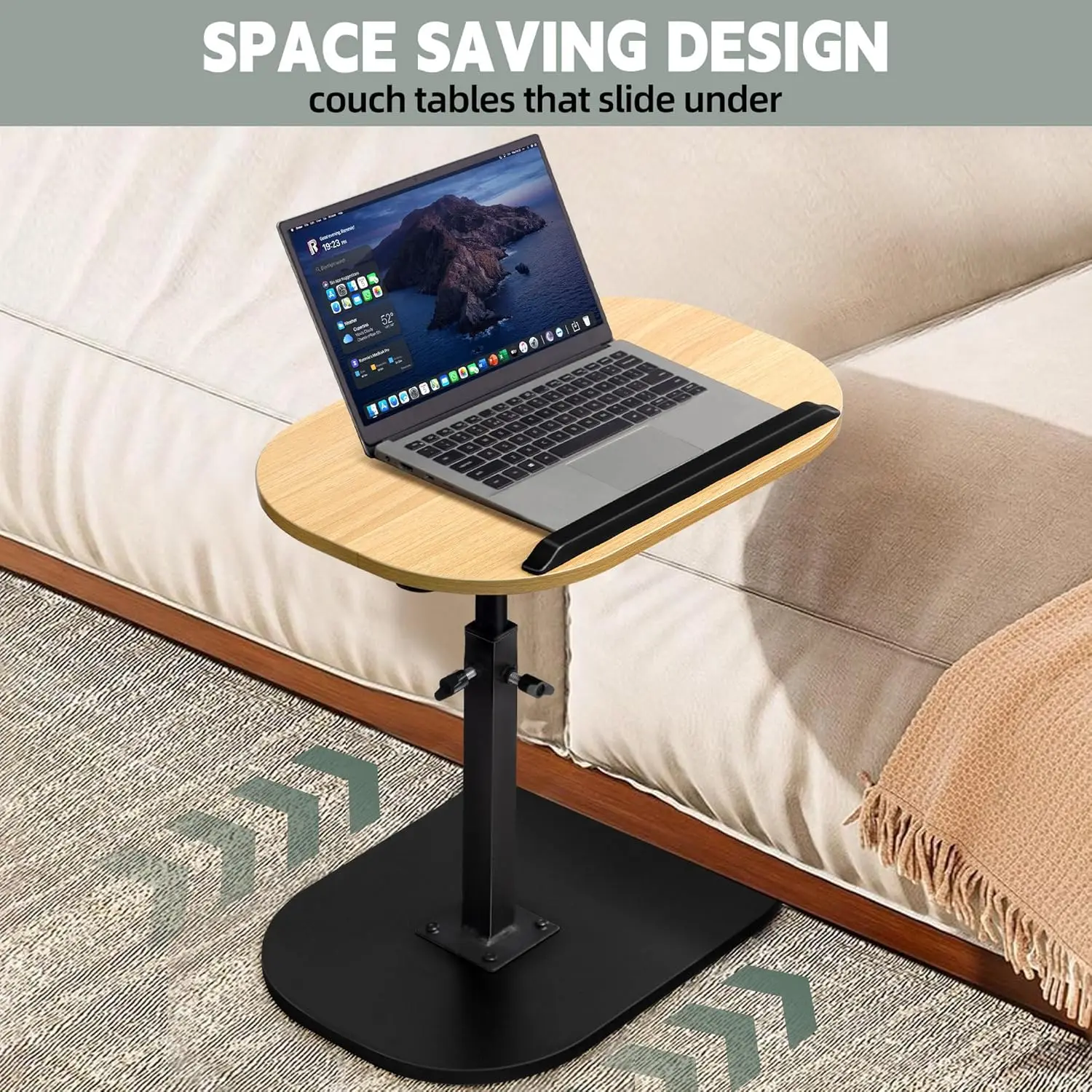 C Table End Table Adjustable Height, 360°Swivel & Flip Top TV Tray Laptop Table, Small Side Table