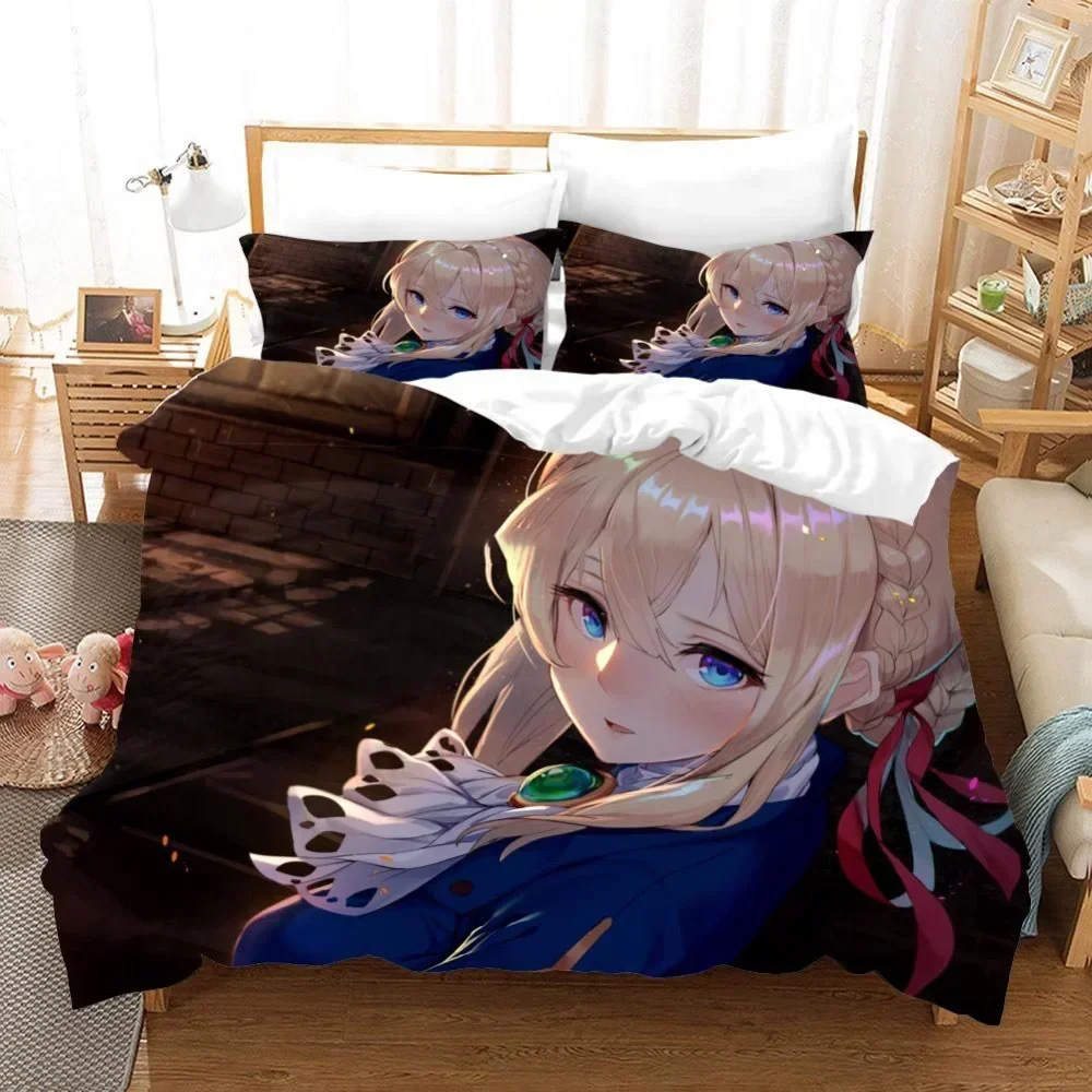 

Anime Violet Evergarden Comfortable Duvet Quilt Cover Pillowcase Bedding Set Children Bedroom Decoration Home Textile