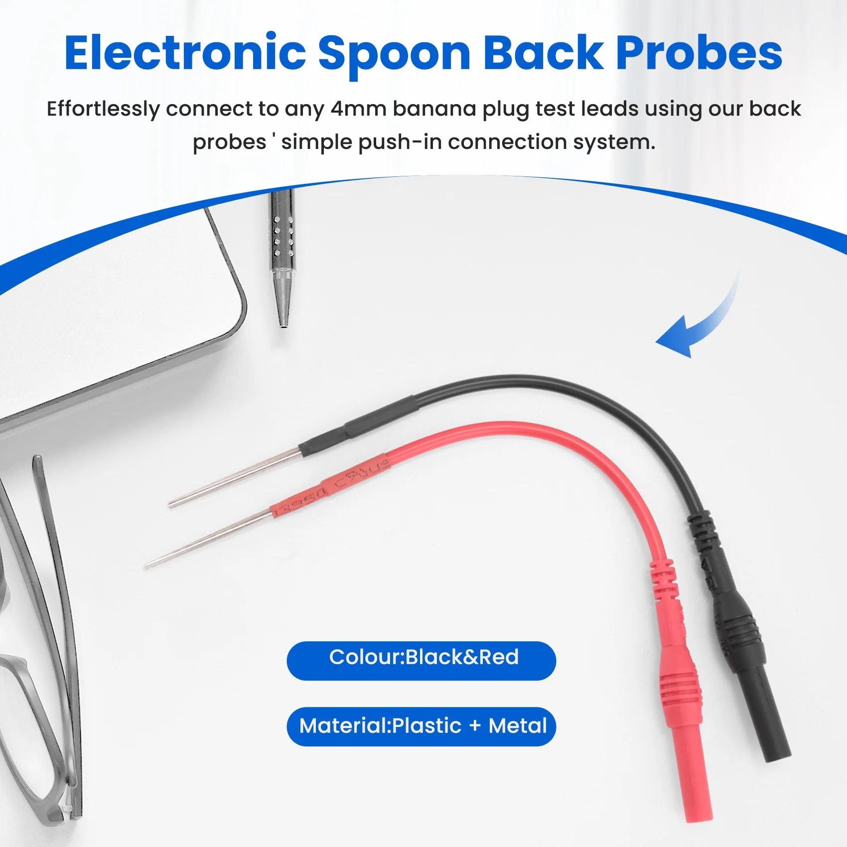 Sondas traseiras para colher flexível, Pinos de sonda traseira automotiva, Compatível com plugue banana de 4mm, Test Leads, 2 pcs
