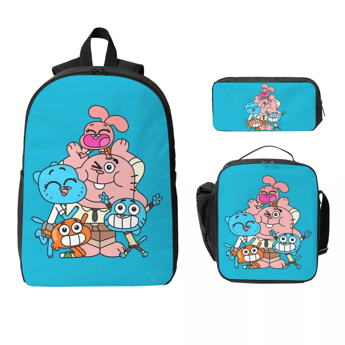The Amazing World Of Gumball Backpack Student BookBag School Bag Laptop Shoulder Bags 3ps Insulated Lunch Bag Pencil Case