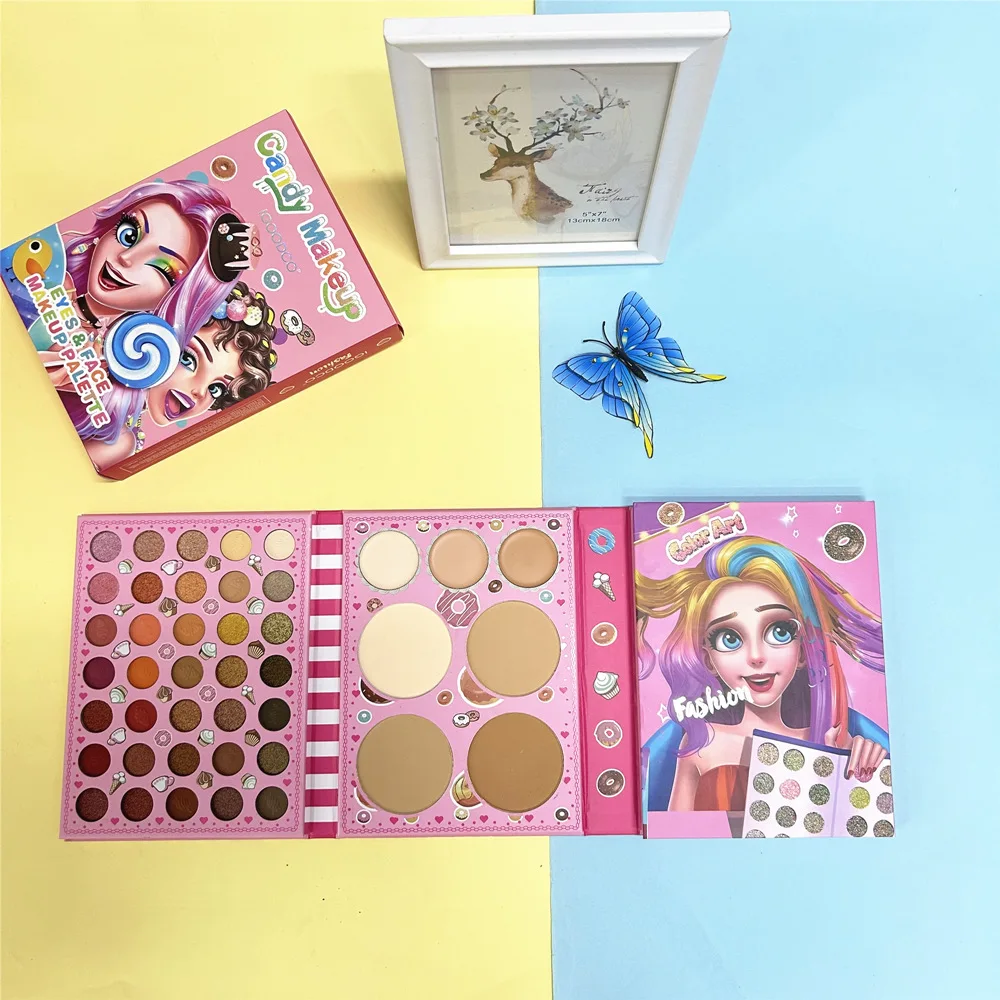 92 colori 4 pagine Cartoon Girl Matte Eyeshadow Palette Glitter Blush Pigment Professional Candy Makeup Palette per occhi viso