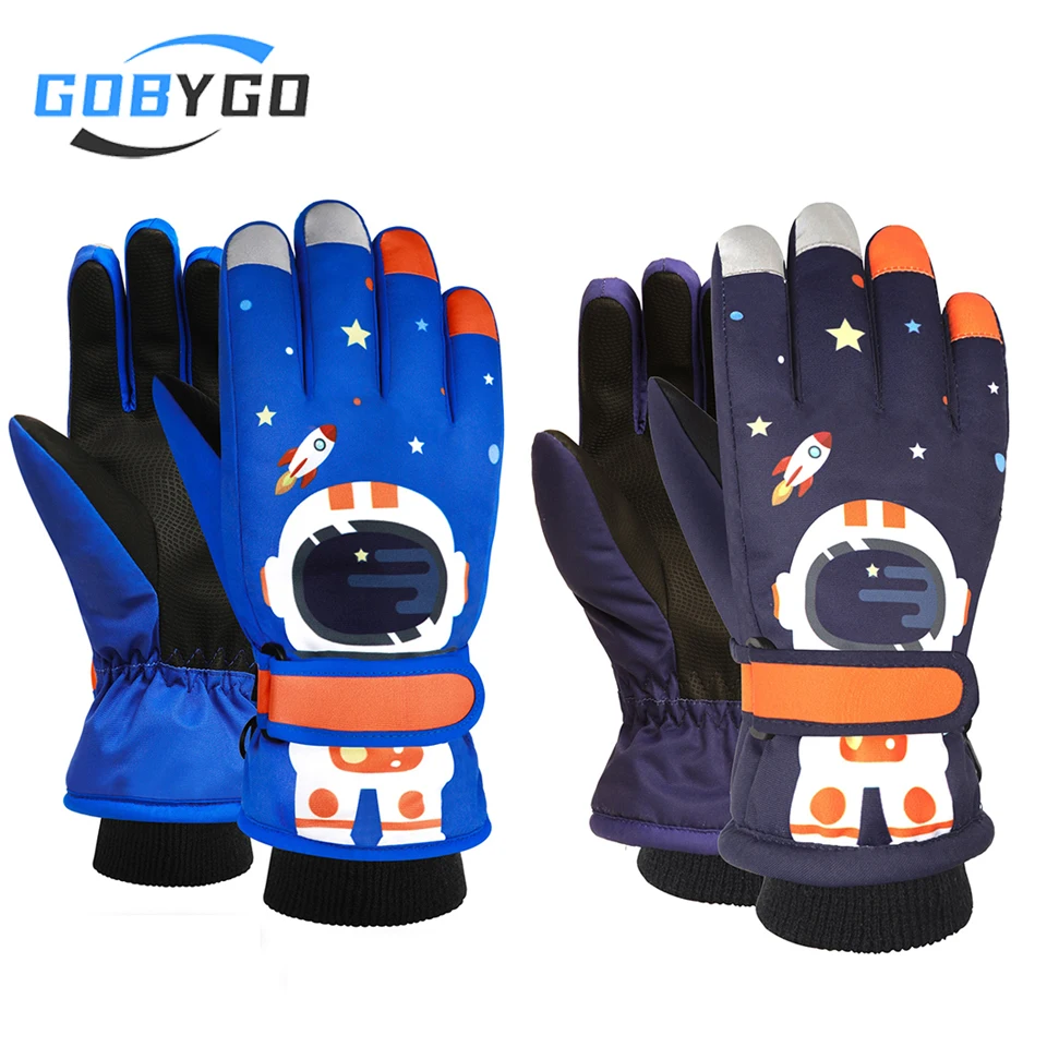 GOBYGO 1 زوج قفازات الشتاء للأطفال رائد الفضاء الكرتون الأطفال نسخة خمسة أصابع الدفء الدراجات يندبروف قفازات التزلج #1