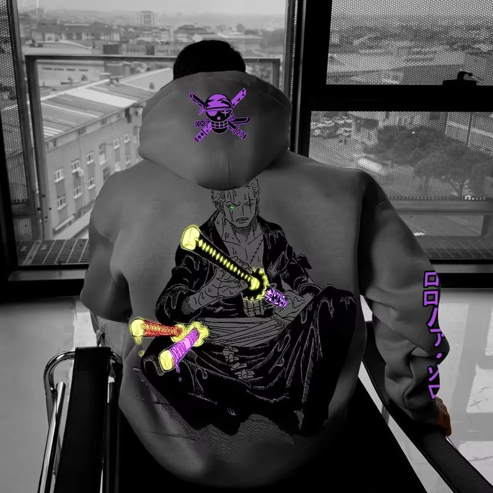 ONE PIECE 2026 automne/hiver hommes à capuche nouveau Roronoa Zoro Anime imprimé décontracté Version ample Harajuku pull coton pull haut