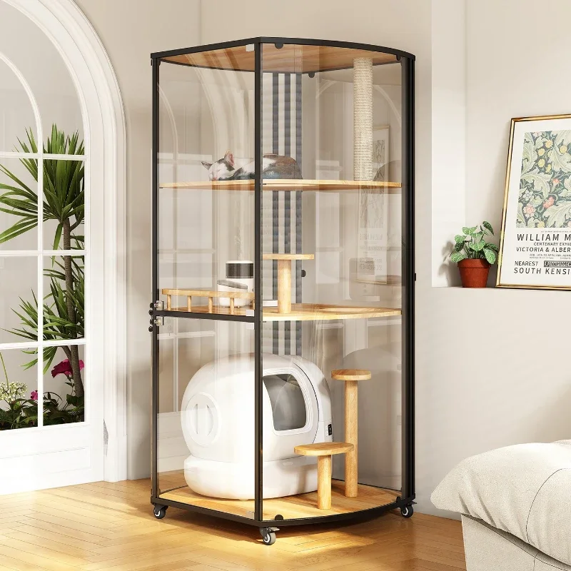 

Large luxury villa panoramic curved glass cage solid wood cabinet large household house house