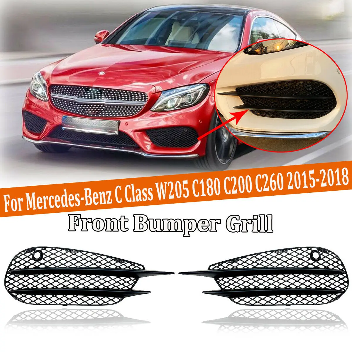 

Car Front Bumper Grill Grid Fog Light Air Vent Grille Cover Trim For Mercedes-Benz C-Class W205 C180 C200 C260 AMG 2015 ~ 2018