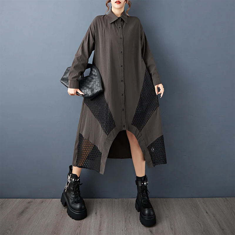 

Новый летний свободный большой размер с принтом Me Splicing Casual Sweet Long Sve irt Dr Pure Color A-Line из смеси хлопка и полиэстера