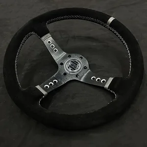 عجلة قيادة السيارة المقعرة المعدلة ، جلد وجلد الغزال ، عجلة قيادة رياضية للسباق ، نوع عالمي مخصص ، 14 أعلى 8 مبيعات عجلة قيادة رياضية - رقم 1