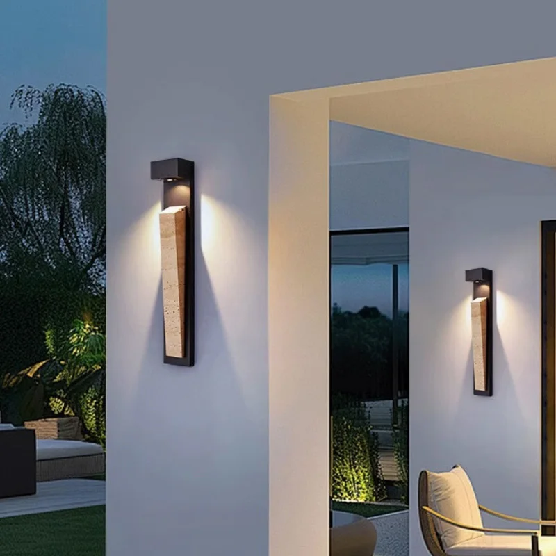 

New Outdoor Wall Light Waterproof Waterproof Long Corridor Light Yellow Travertine Patio Villa Gate Entrance Wall Light