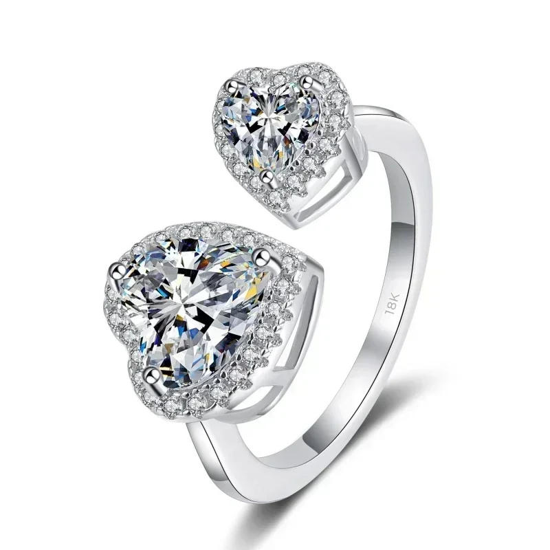 Exquisite Store PT950 Platinum Mind Acts Upon Mind RomanticRing, 2.5CT Moissanite Ring Double Heart Designer Jewelry for Women
