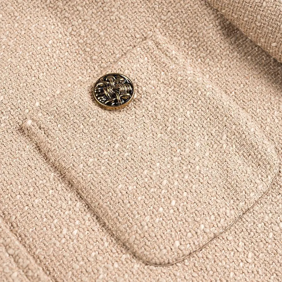 

JNLEAOG Весенний новый женский модный дизайн Small Fraance Sle Jaet Прямой крой Чистый цвет Полиэстер Длинный све круглый Ne...