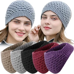 Unisex Autumn Winter Warm Wool Knitted Soft Headbands Neckerchief Winter Wide Edge Headscarf Solid Outdoor Windproof Hair Band