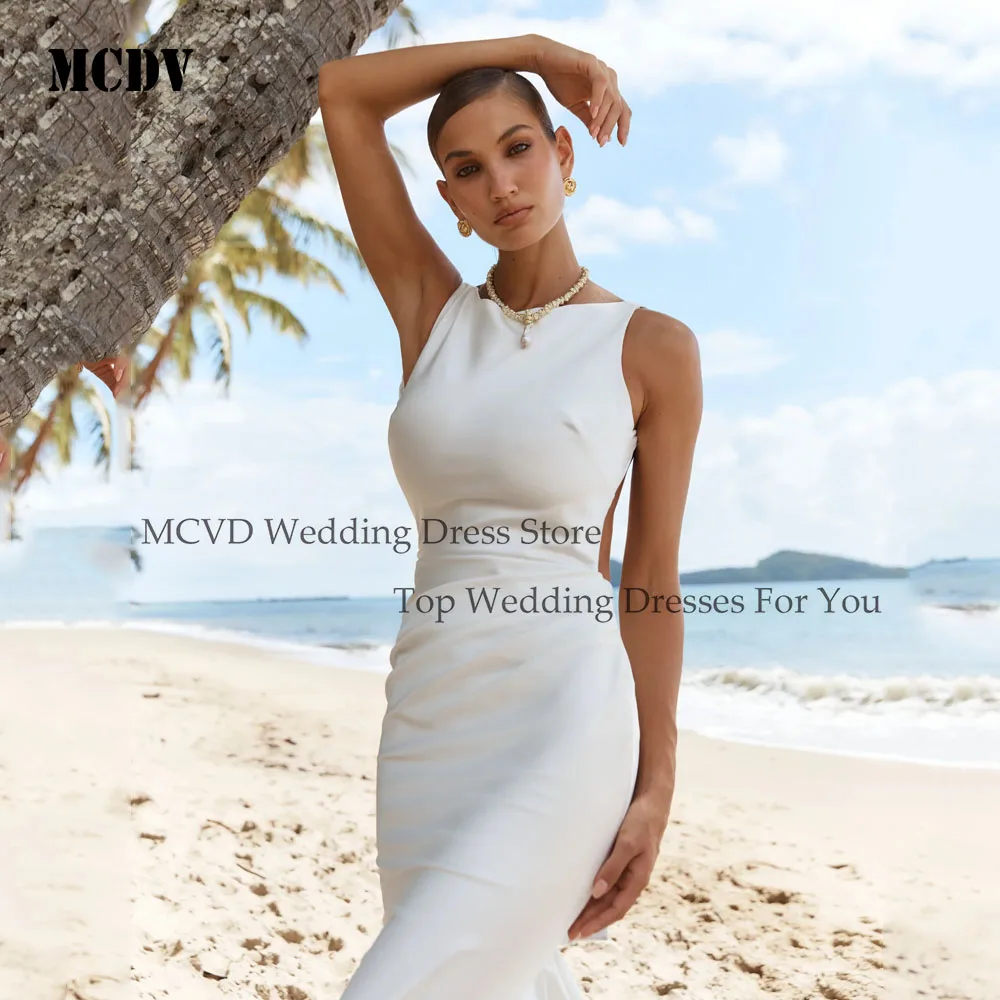 MCDV فستان زفاف مثير بدون ظهر 2025 العروس بلا أكمام حورية البحر السباغيتي الأشرطة زي العرائس مخصص فيستدو دي نوفيا بودا