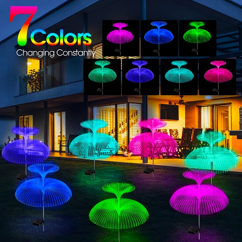 Solar Double Jellyfish Pathway Lights LED Garden Decor  Stake Light Waterproof Outdoor Yard Lawn Patio Solar Lawn Lamp