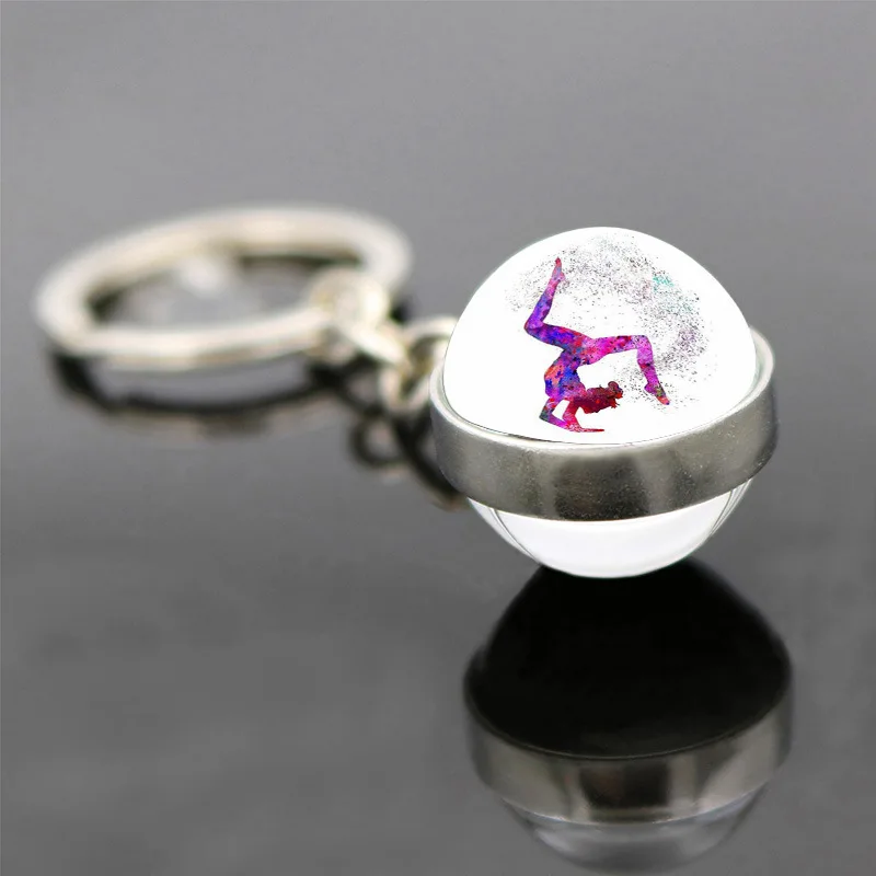 Popular Jewelry Double-sided Glass Pendant Keychain Rhythmic Gymnastics Theme Keychain Pendant Gift