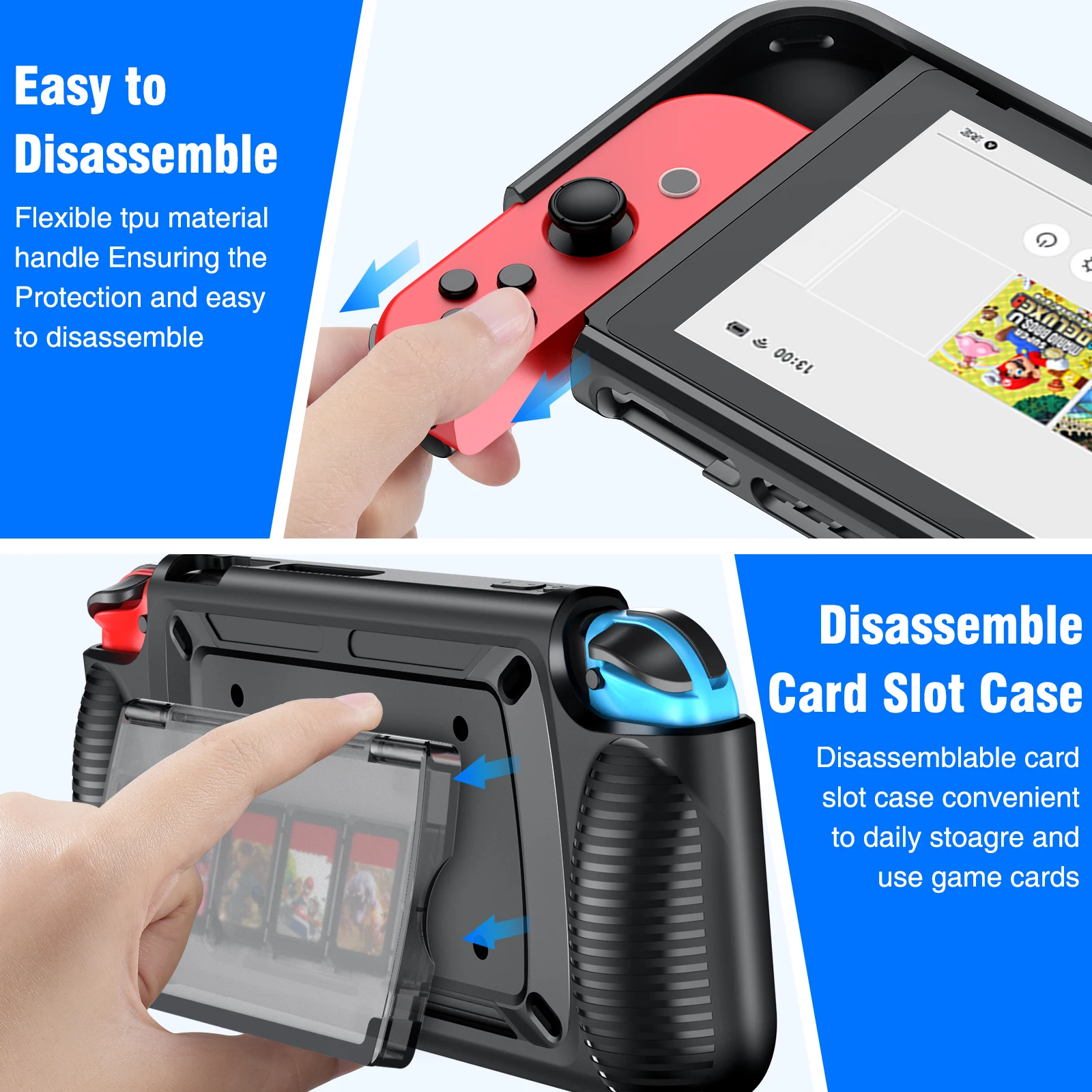 Casing Pelindung Tahan Benturan untuk Nintendo Switch dengan 7 Slot Penyimpanan Kartu Game Casing Penutup Pelindung untuk Aksesori Sakelar