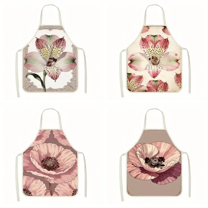 

Floral Pattern Aprons Linen Apron, Suitable For Kitchen Cooking, Parent-Child Interaction, Painting And Other Scenarios