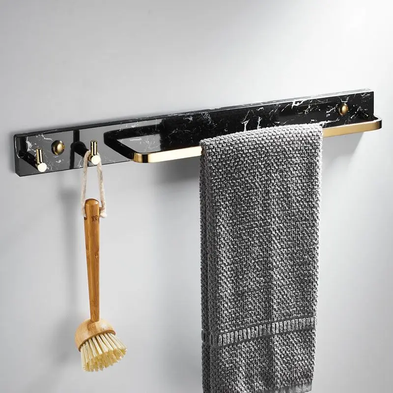 

Black Marble Bathroom Towel Rack Brass Wall-mounted Bathroom Towel Bar Creative Animal Decoration Toilet Towel Bar With Hook