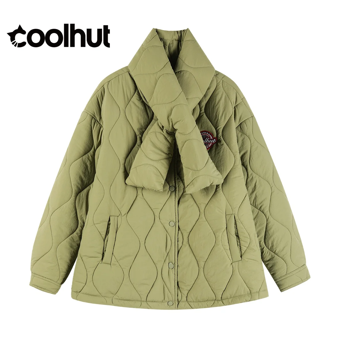 

COOLHUT Women's 2025 Lightweight Quilted Winter Jacket Scarf Collar Slim Fit Non-Puffy Coat Korean Style Petite Outerwear