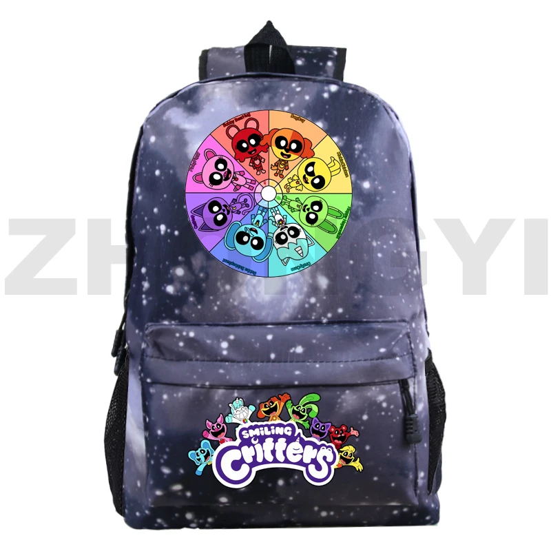 Smiling Critters School Back Pack for Boys Merch Kawaii Backpack Colorful Vintage Travel Sport Bagpack Men Portable Shoulder Bag