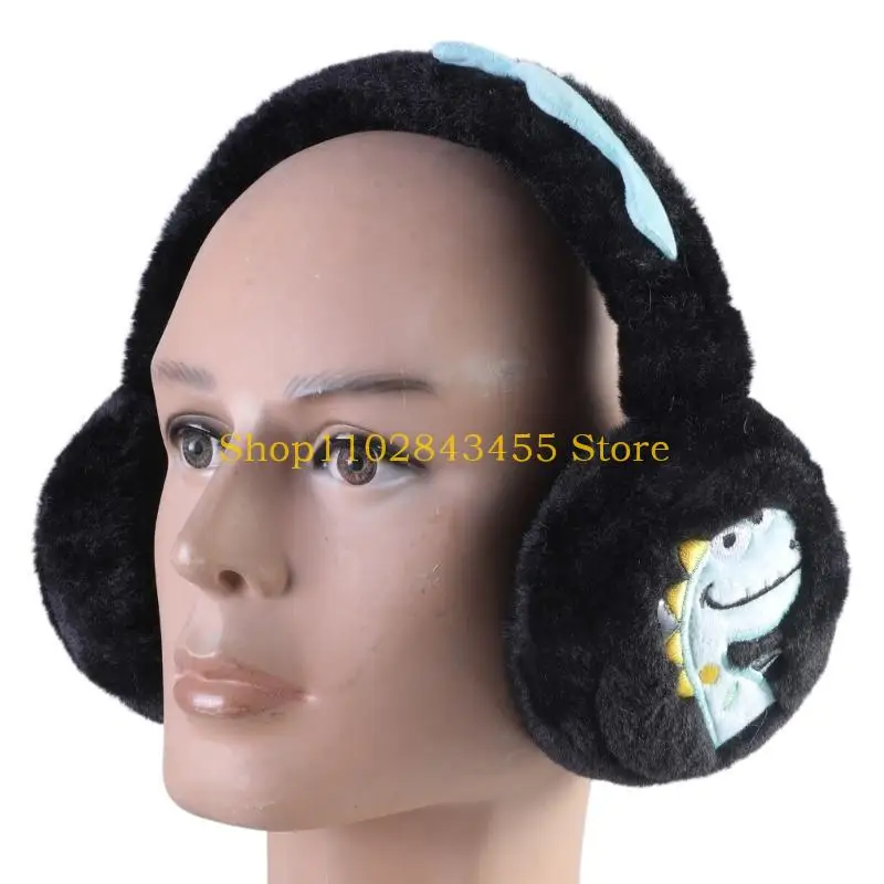 49MC Children Foldable Ear Warmers Lovely Dinosaur Print Ear Muffs Soft Earmuffs Winter Accessory for Girls and Boys