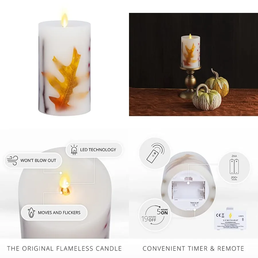 

Embedded Flameless LED Candle -"- Moving Flame Pillar, Battery Operated Timer, Real Wax, Unscented, Safe