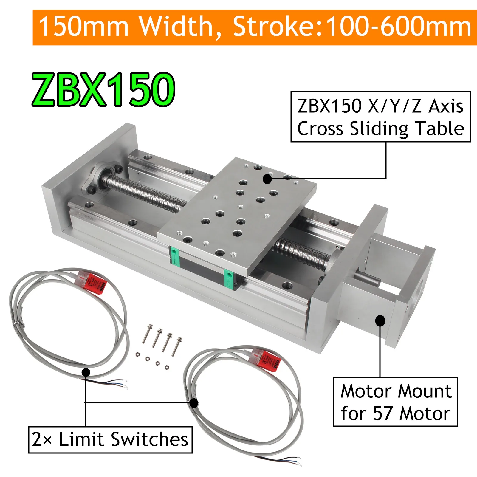 Z axis Motion Table CNC Sliding Stage Travel 100-600mm ZBX150 Linear Guides SFU1605 Ball Screw Support Nema23 57 Stepper Motor