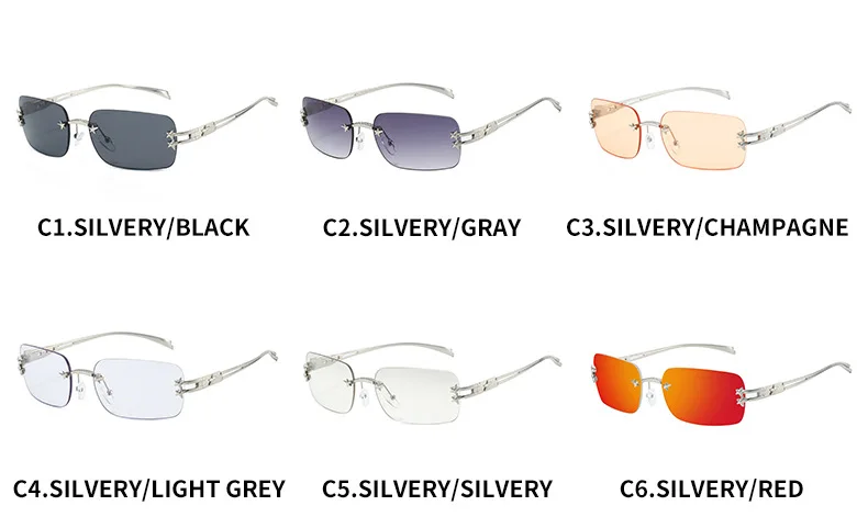 2025, rechteckige Y2K-Sonnenbrille für Damen, Markendesigner, randlose Sterne, verspiegelt, coole Mode-Sonnenbrille für Herren – Detail 6