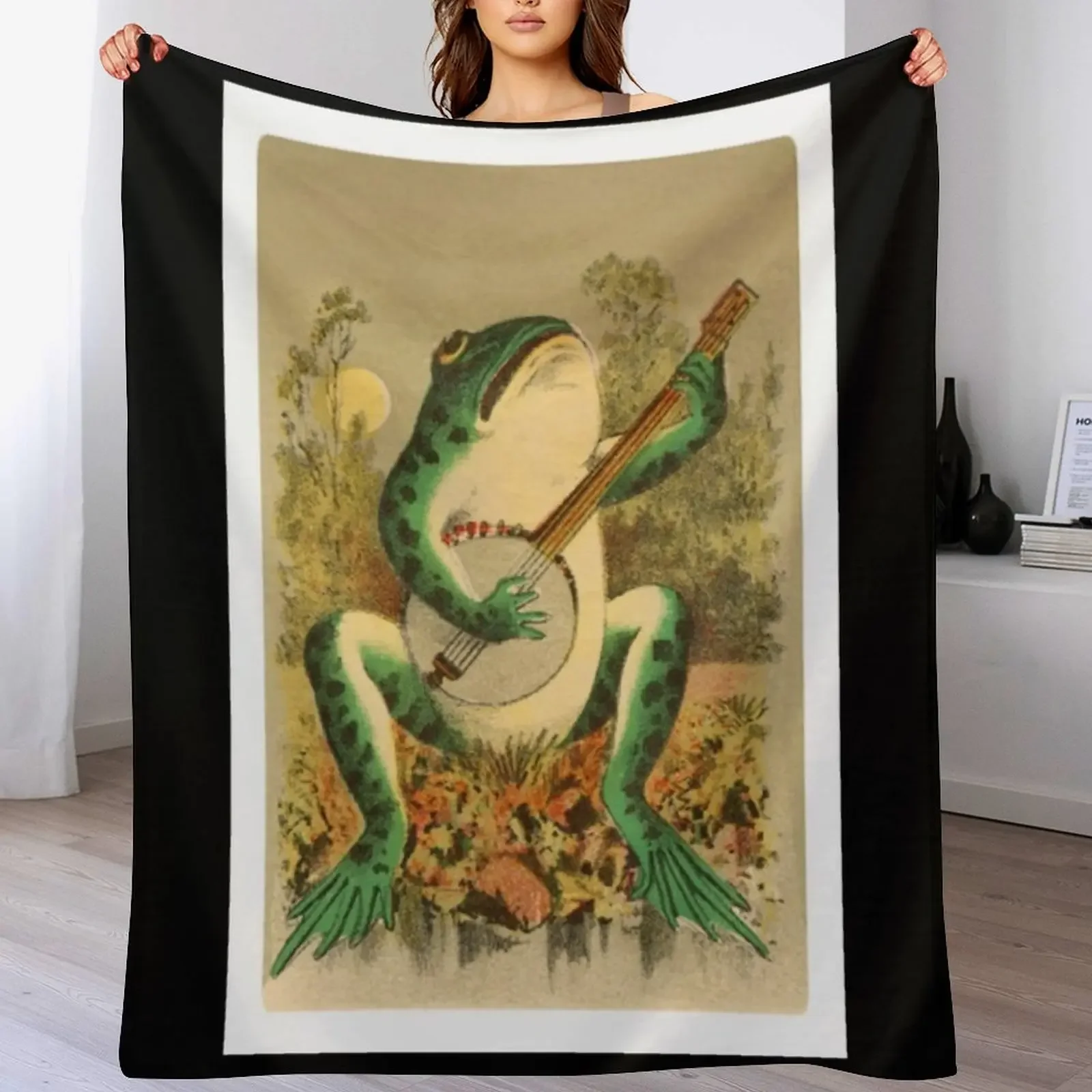 

frog with a banjo Throw Blanket Travel Plush Picnic Blankets For Sofas Blankets