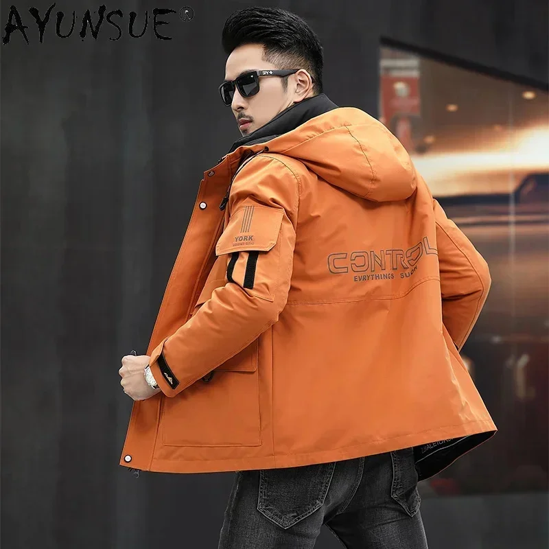 Ayunsue outono inverno quente grosso real forro de pele de vison parkas masculino 2025 com capuz casual casaco masculino roupas abrigo hombre gxy985