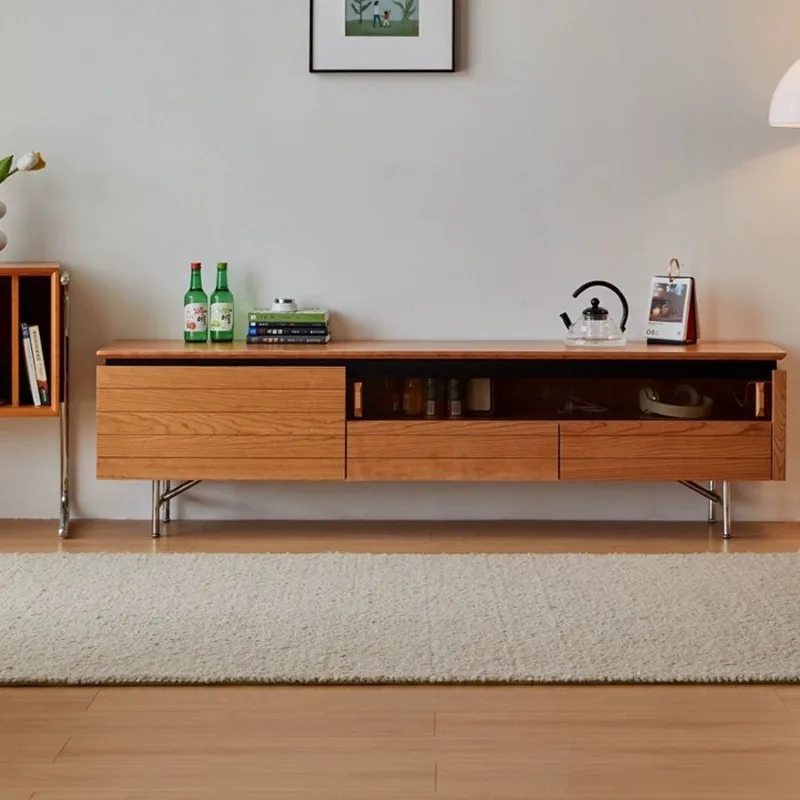 wood TV cabinet Solid wood rock slab Stainless steel legs Locker Small apartment Japanese coffee table combination furniture