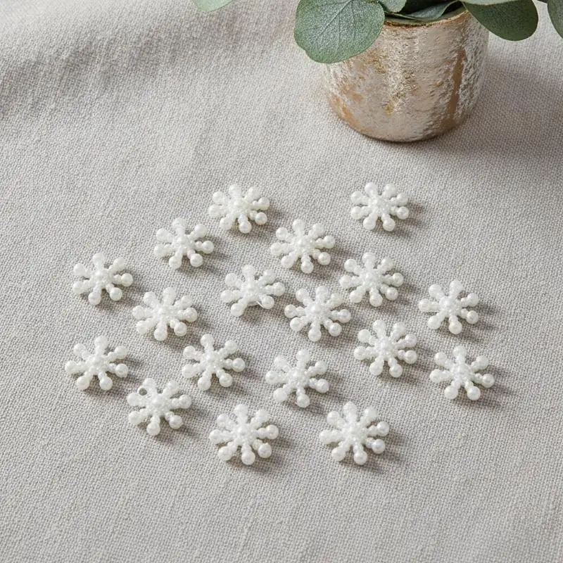 100Pcs 14.5MM Christmas Decor White Pearl Resin Snowflakes for DIY Phone Case Card Making Craft Ornaments
