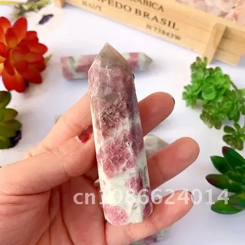 

Natural Flower Quartz Stone Tourmaline of Plum Blossom Point Crystal Wand Home Decoration Runyangshi