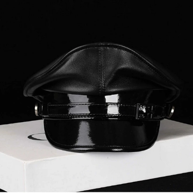 

Luxury Winter Genuine Leather Hat Men Male Germany Officer Visor Cap Locomotive Retro German Military Hat Cortical Casquette Uni