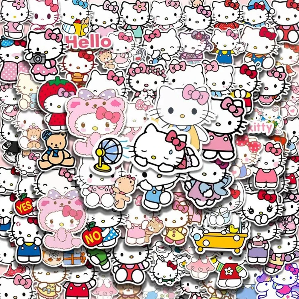 10/30/50/100pcs Cute Sanrio Hello Kitty Stickers Cartoon Kawaii Girls Decals DIY Laptop Stationery Phone Sticker for Kids Toys