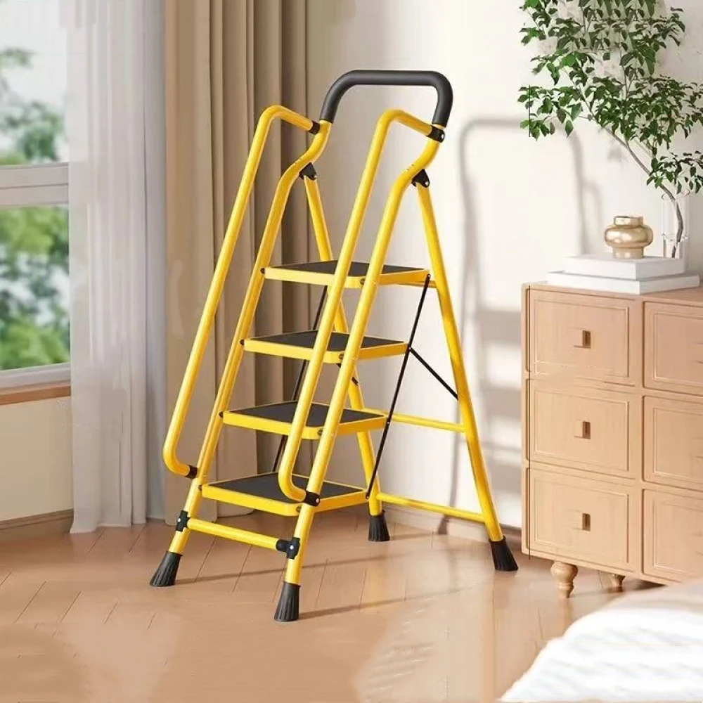 

4/5 Step Folding Ladders Ladder with Handrails, Folding Step Stool with Anti-Slip Wide Pedals yellow