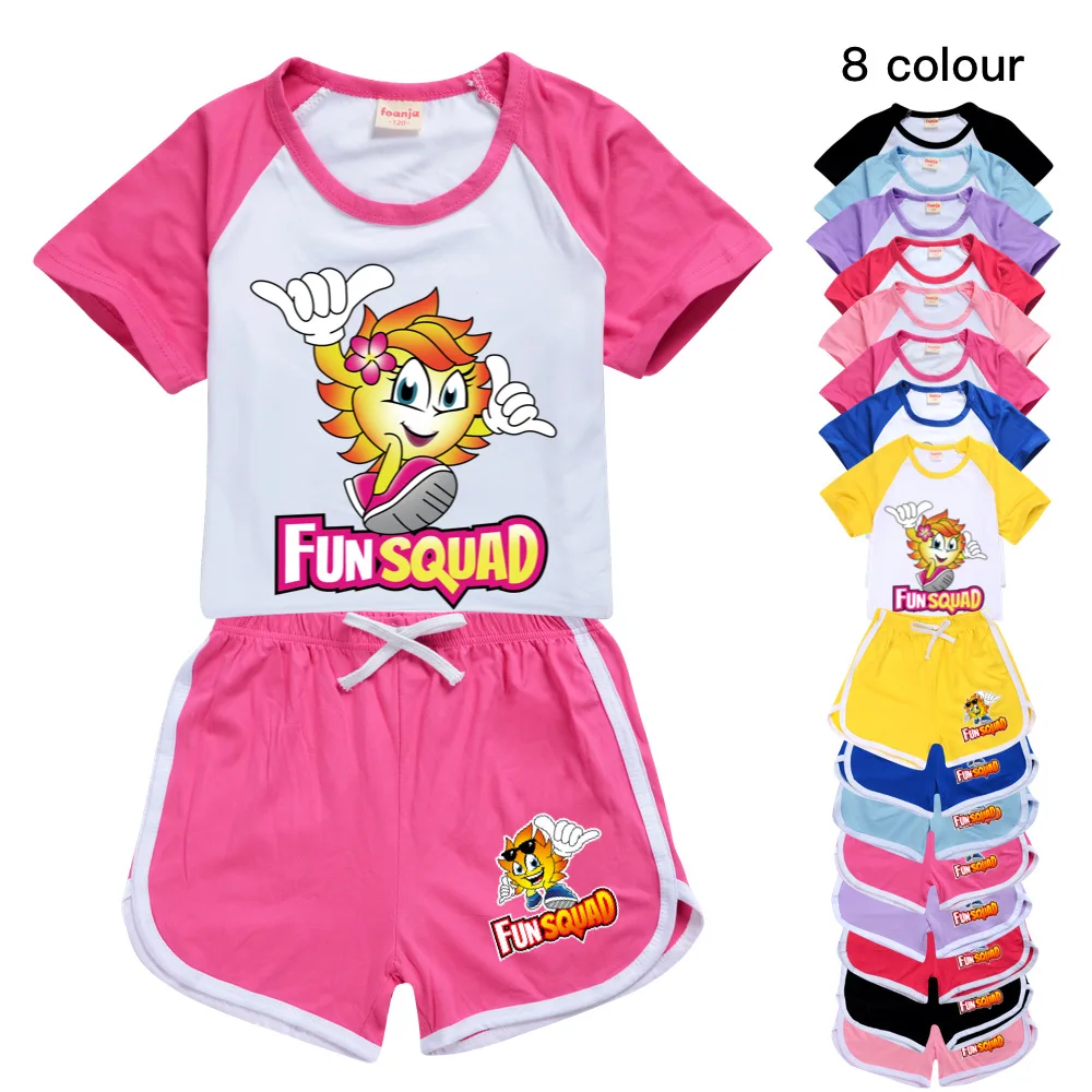 Fun Squad Gaming Baby Girl Clothes Polyester Tops Teenage Kids Tshirt Shorts Sport Suit Boys Tees Little Children Home set