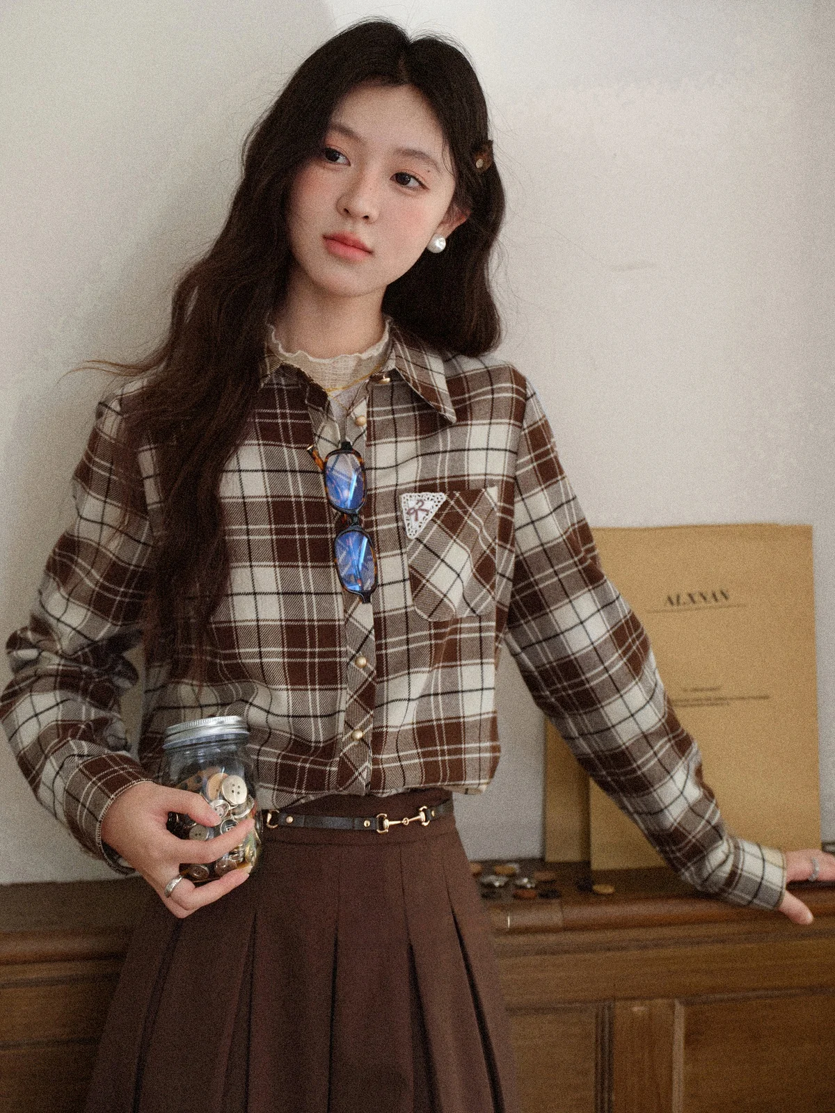 

Женская клетчатая рубашка с длинным рукавом, уникального цвета хаки, для ранней осени, винтажный стиль, мягкая, от Deer South