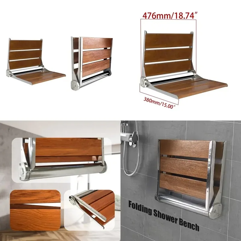 Hot Sale Teak Shower Wall Mount Folding Bathroom Stool Seat